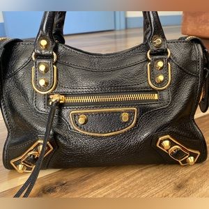 2017 Balenciaga Mini City Bag Leather black gold